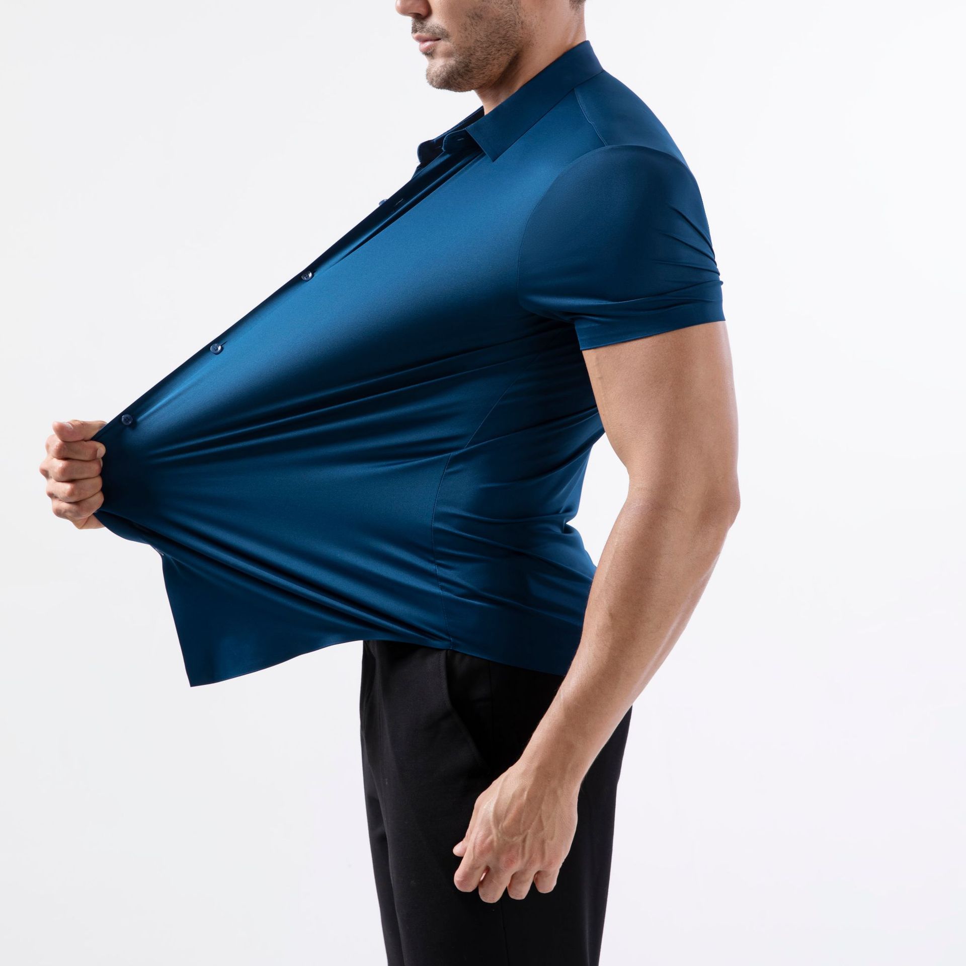 Four-side High Elastic Shirt Men's Short Sleeve Non-ironing Anti-wrinkle