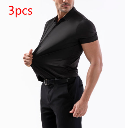 Four-side High Elastic Shirt Men's Short Sleeve Non-ironing Anti-wrinkle