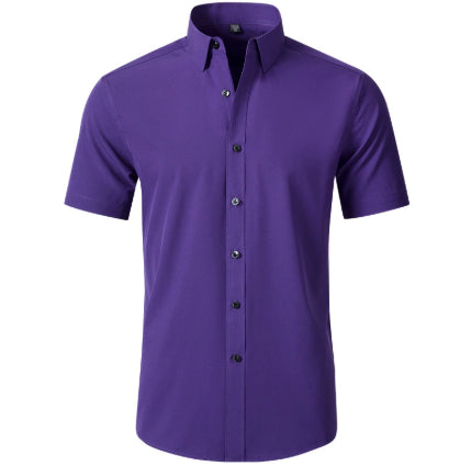 Four-side High Elastic Shirt Men's Short Sleeve Non-ironing Anti-wrinkle