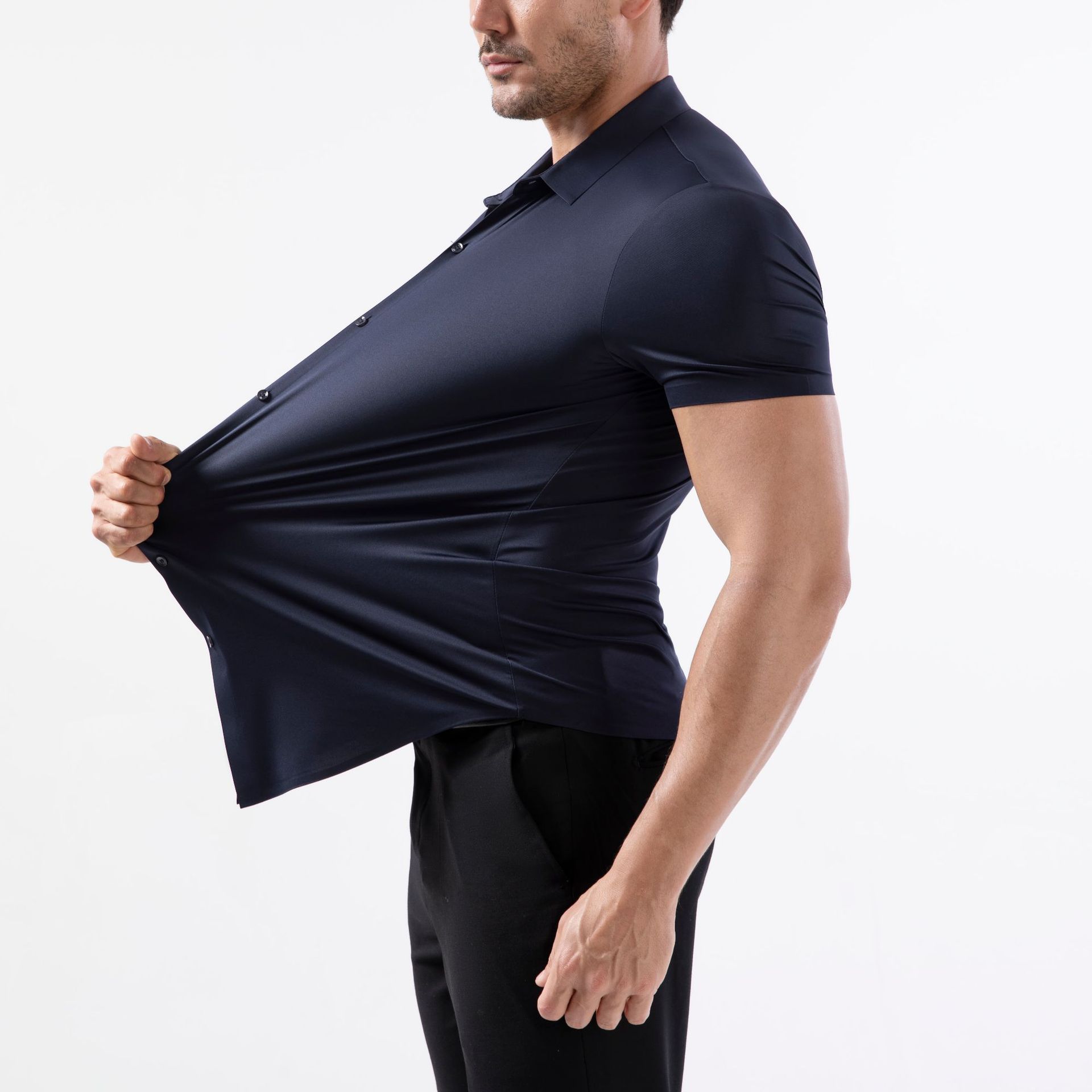 Four-side High Elastic Shirt Men's Short Sleeve Non-ironing Anti-wrinkle