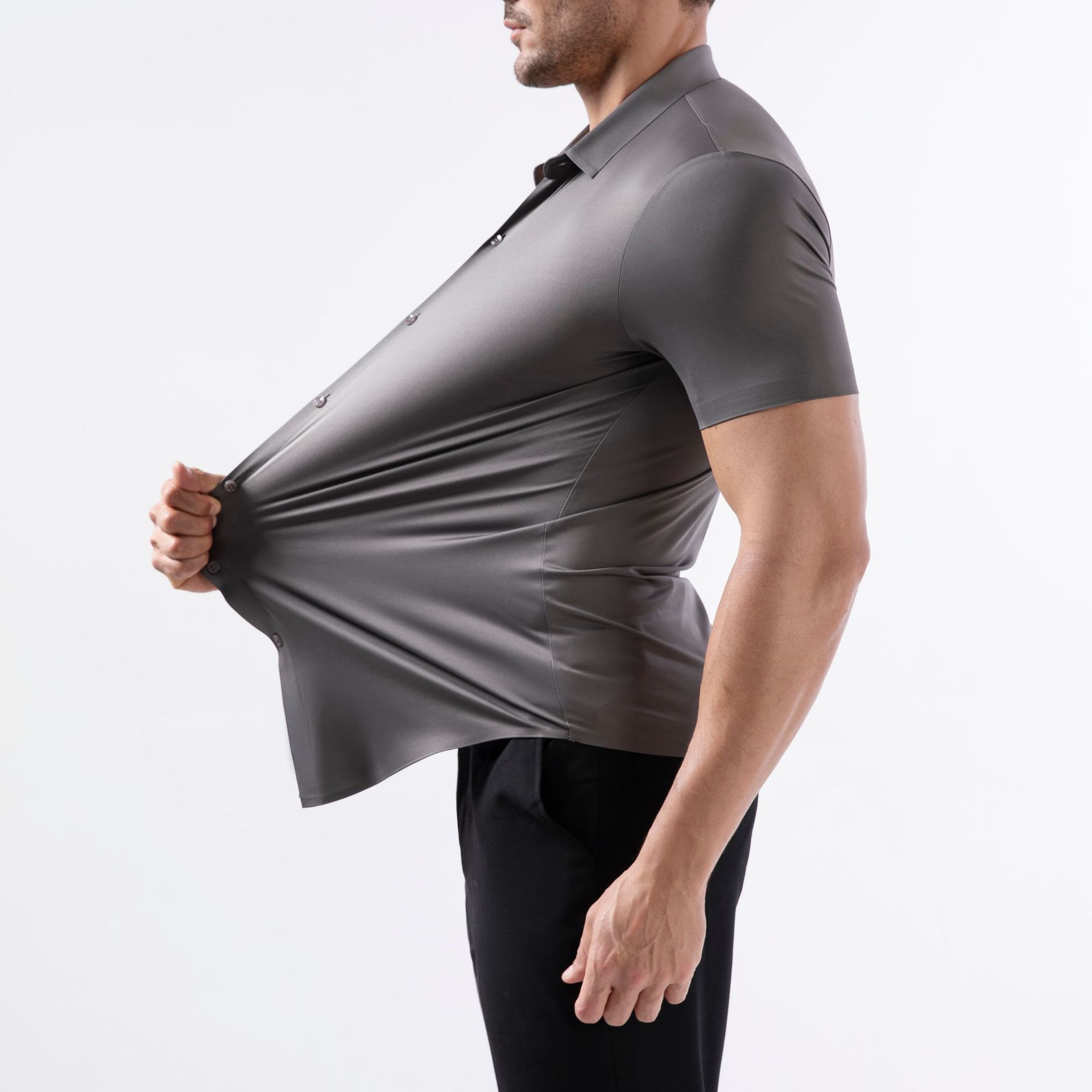 Four-side High Elastic Shirt Men's Short Sleeve Non-ironing Anti-wrinkle